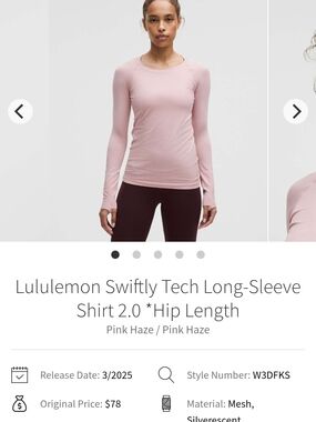lululemon athletica Swiftly Tech Long-Sleeve Shirt 2.0 — Pink Haze